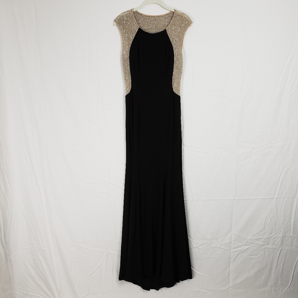 Xscape Black & Nude, Silver Beaded Gown